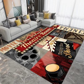 Soft Area Rugs Vintage Movie Theater Rugs Large Non-Slip Cozy Carpet Movie Room Decor Home Theater Decor for Living Room Theater Room Bedroom 5'X7'