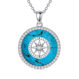 Compass Necklace 925 Sterling Silver Turquoise Pendant Necklace Graduation Jewelry Gifts for Her Women