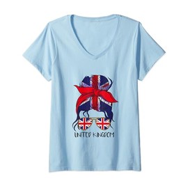 Womens Union Jack Flag Girls Glasses Great Britain V-Neck T-Shirt