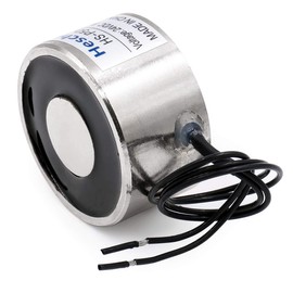 Heschen Electromagnet Solenoid Silver Round P50*27 DC 24V 50kg OD 50mm M4 Thread Size 23cm Cable Length