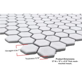 Hexagon 1 Inch White Glossy Porcelain Wall and Floor Mosaic Tile for Kitchen Backsplash, Bathroom, Accent Wall