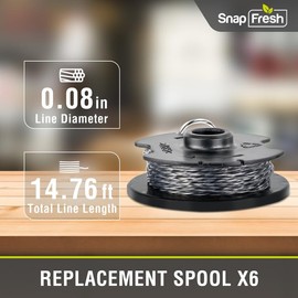 SnapFresh 6 Packs Weed Eater String, 14.76 ft 0.08" Trimmer Line Replacement Spools, Automative Feed String Trimmer Line, Only String Trimmer SP1011