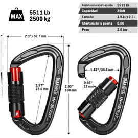 Mosquetón Tipo D De Aluminio, 3 Piezas, Mosquetón,Casquillo de Escalada de Aluminio,Mosqueton De Escalada 25kn para Aparejos Cuerdas,Escalada en Roca, Montañismo, Trabajo Aéreo