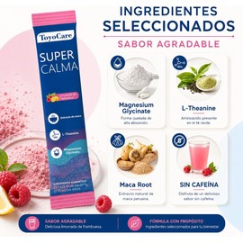 Polvo Sabor Frambuesa, Supercalm Suplemento Alimenticio Polvo sabor frambuesa en sobres individuales, fácil de mezclar con agua, 20 Sobres, 90g