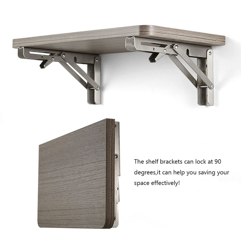 Folding Shelf Brackets 12 Inches, Heavy Duty Stainless Steel Collapsible