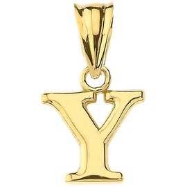 10K Yellow Gold Fine Mini Dangling Initial A-Z Charm 1/2" Pendant - Letter Y
