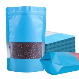 100 Pack Smell Proof Bags, Resealable Blue Mylar Bags with Matte Window, Foil Pouch Stand Up Sealable Bags for Packaging, 5.9 × 8.66 Inch