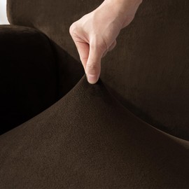 MeiMeilio 4 Pieces Velvet Couch Covers for 3 Cushion Couch Sofa Pet Friendly Stretchy Fitted Sofa Cover 3 Seater Machine Washable Slip Covers for Sofas Couches (Dark Brown, Sofa)