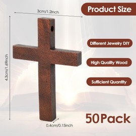 Nicime 50pcs Brown Mini Wood Cross, Wooden Cross Craft Decoration, Small Ornament DIY Accessory for Keychain, Bracelet, Necklace