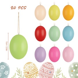 20 Pieces Easter Plastic Eggs, Hanging Eggs for Easter Craft, Blank Easter Eggs Easter Decorations Eggs for Hand Painted Creative DIY Easter Supplies Easter Tree Decoration(Colorful)