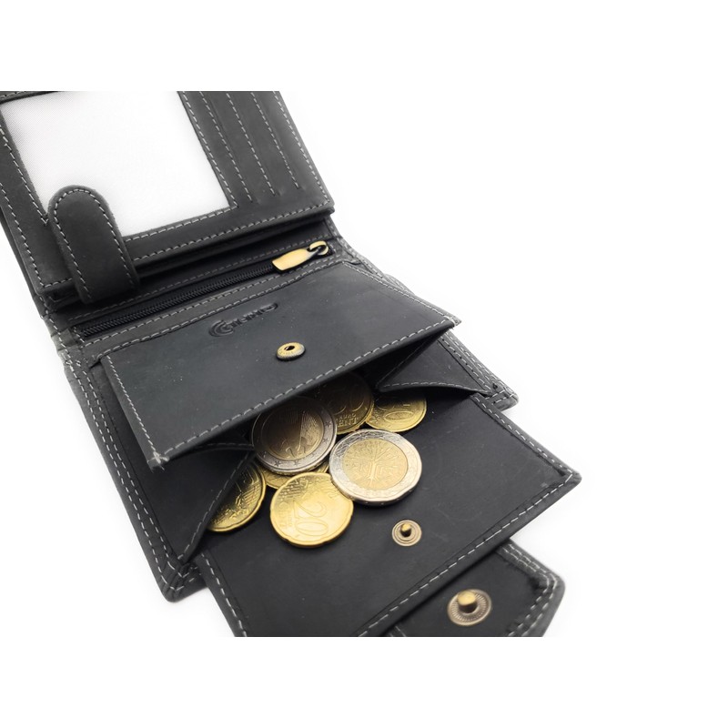 Lemasi Genuine Buffalo Full Leather Wallet with RFID Protection, Black,