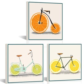 AoArtWZ Colorful Lemon Bike Picture with Orange Fruit Kitchen Canvas Wall Art - for Restaurant Home Dining Room Wall Decoration