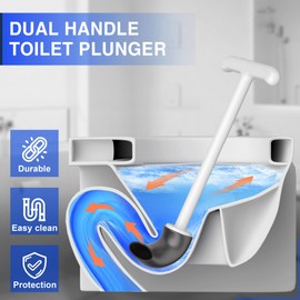 Cinola Upgraded Toilet Plunger with Holder, Wall Mounted Toilet Bowl Plunger with Hideaway Caddy, Dual Handle Plunger for Bathroom Built-in Drip Tray, RV Bathroom Accessories