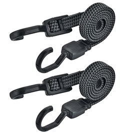 MARRTEUM 40 Inch Flat Adjustable Bungee Cords with Hooks Heavy Duty Elastic Rope Straps for Camping, Bicycles, Folding Bikes, Luggage. (2 Pcs Gray Black, Plastic Wrapped Steel Hook)