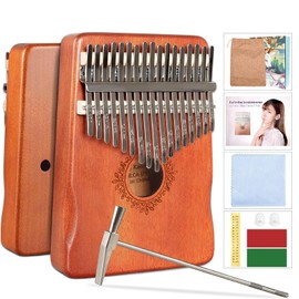 DHinkyoung Kalimba 17 Keys, Portable Mbira Thumb Piano, Calimba Instrument with Study Instruction and Tune Hammer, Solid Mahogany Finger Piano Gift for Kids and Adults Beginners (Butterfly Flower)