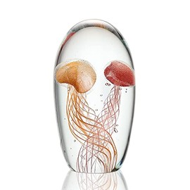 SPI Home 58075 Red and Orange Jellyfish Pair Glow in The Dark 6 x 4 Art Glass Table Top Figurine Décor