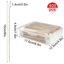 6 Inch Pointed Tips Cotton Swabs - Long Wooden Stick Cotton Buds Pointed Cotton Swabs With Case - Cotton Tipped Applicators For Makeup, Cleaning Gun, Electronics, Hard To Reach Area(400 count)
