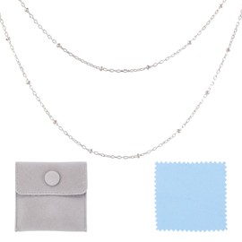 1M 925 Sterling Silver Satellite Chains 1.2mm Silver Cable Bead Chains Sterling Silver Jewelry Chains Thin Necklace Chains for Permanent Jewelry Making with Polishing Cloth & Velvet Bags