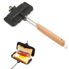 Coollooda Hot Sandwich Maker, Direct Fire Type, With Handle Removable, Single Pan, For One Person Top and Bottom Separated Type, Hot Sandwich Dumpling Bake Machine, Double Sided Baked with Wooden