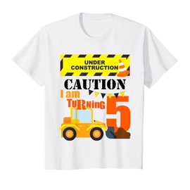 Kids 5th Construction Truck Birthday Excavator Age 5 Year Old Boy T-Shirt