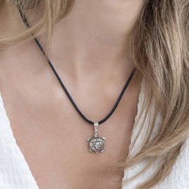 MATERIA by Matthias Wagner Turtle Pendant Antique Silver 925 with Necklace, Textile fabric