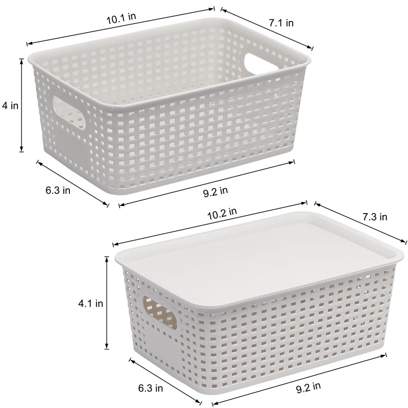 4 Pack Plastic Storage Baskets with Lids and Handles, Stackable