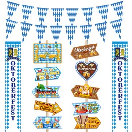 14Pcs Oktoberfest Decorations Including Oktoberfest Flag Banner Doors Banner Yard Signs for Beers Festival Family Outdoor Party Decor Photo Props Decor
