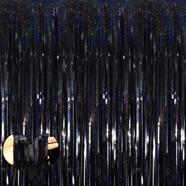 4 Pack 3.2Ft x 8.2Ft Pink Blue Fringe Curtain Backdrop, Metallic Tinsel Foil Fringe Streamers Curtains for Photo Booth Wedding Gender Reveal Backdrop Boy or Girl Birthday Party Decoration