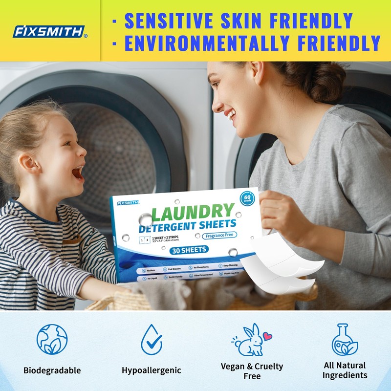FIXSMITH Laundry Detergent Sheets - 60 Loads (30 Sheets) Fragrance