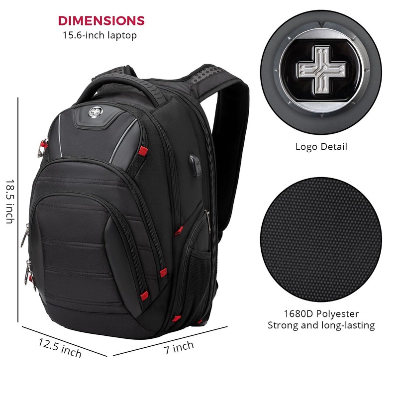 Swissdigital Design Travel Backpack for men, TSA Friendly USB Charging