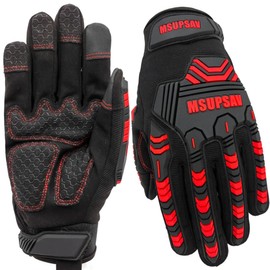 MSUPSAV Work Gloves with Secure Fit,Work Gloves with Impact Protection and Vibration Absorption,Safety Gloves for Men,Extra Large,Red+Black