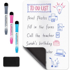 Mifflin-USA Magnetic Dry Erase White Board Sheet for Fridge (12x8''), Stain-Resistant Refrigerator Whiteboard Organizer, Kitchen Planner Board w/ 3 Fine-Tipped Markers & Convenient Eraser