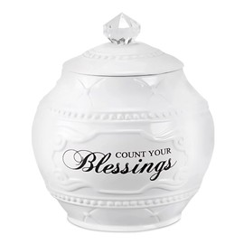 Young's Inc. Ceramic Jar with 36 Blessing Cards - 6" L x 6" W x 7" H - Spiritual Gifts for Women - Motivational Desk Decor