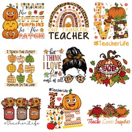 9 Pcs,Fall Vibes Hot Stamping Decals for T-Shirts, Pumpkin Iron-On Heat Transfer Patches, Autumn Designs, Washable, Heat Pressed, Decorative for Clothing, Face Masks, Hats (FA-12)
