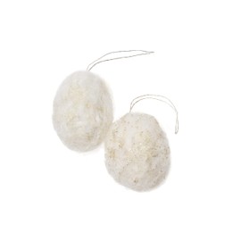 De Kulture Handmade Premium Wool Felt Hanging Egg White Eco Friendly Needle Felted Stuffed Easter Ornament Ideal for Home Office Party Decoration Holiday Décor, (Set of 2)