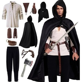 Amazing Versatile Set Men's Renaissance 10 Piece Costume Set with Pirate Shirt, Pants, Viking Outfit, and Accessories - Leather, Menswear - Size: small