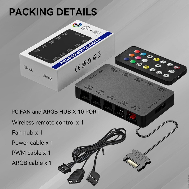 GSCOLER 10-Port ARGB & PWM Fan Hub Controller - Magnetic