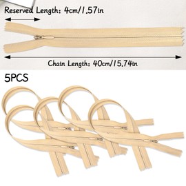 5Pcs Invisible Zip, 40CM/15.8Inch Zips for Sewing Nylon Zippers for Sewing Concealed Open Ended Zipper Sewing Accessories for Clothing Bags Pillow Covers Craft Projects (Natural)