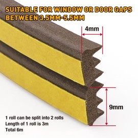 BIGTEETH Weather Stripping Door - E Shape 4mm x 9mm Rubber Door Seal Strip,Weather Stripping Window Seal Strip,Self-Adhesive Window Seal Strip(Brown)