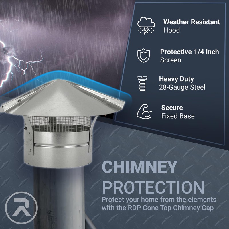 RDP Galvanized Cone Top Chimney Cap with Screen (7 Inch)