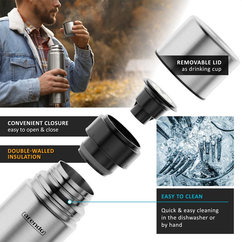 Arendo Thermos Stainless 1L, Thermos Coffee Flask SUS 304 Stainless