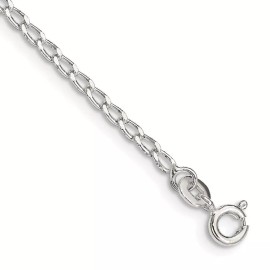 GlittersandGold Sterling Silver 2mm Open Elongated Link Chain Anklet Necklace