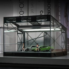 kivcmds 1/64 die cast car Display case for hot Wheels, Clear Acrylic Storage case, car Showroom Scene Parking lot with Lights