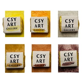 CSY art gallery Mineral Watercolor Paint Set Palette - 6 colors Half Pans, Handmade watercolors, Watercolour Supplies,(Paddy)