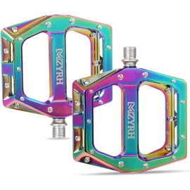 MZYRH Bicycle Pedals 9/16 Inch CNC Aluminium MTB Pedals Lightweight Non-Slip Bicycle Pedals for Mountain Bike, City Bike, Road Bike (Rainbow)