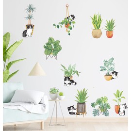 Generic Green Potted Plants Cats Window Clings Wall Decals Peel and Stick Plants Wall Decal Stickers for Bedroom Living Room Wall Stickers Nursery Office Apartment Jungle Party Decor 480, CY480A