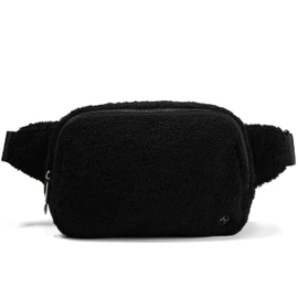 Pander Large 2L Fanny Pack Everywhere Fleece Belt Bag for Women and Men with Adjustable Strap Belt. (Black)