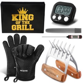 Newtay 8 Pcs Pulled Pork Claws Accessories Set Dad Gifts Meat Shredder Claw Silicone Grill BBQ Gloves Smoker Gloves, Thermometer, Timer, Brush Grilling Gift Christmas Stocking Stuffers with Gift Box