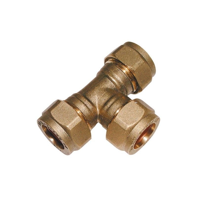 hep® 15mm Brass Compression Tee for Copper, Plastic Pipe WRAS