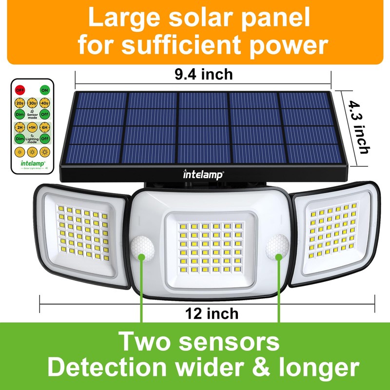 intelamp Solar Outdoor Lights,Solar Motion Sensor Lights with Dual Sensors